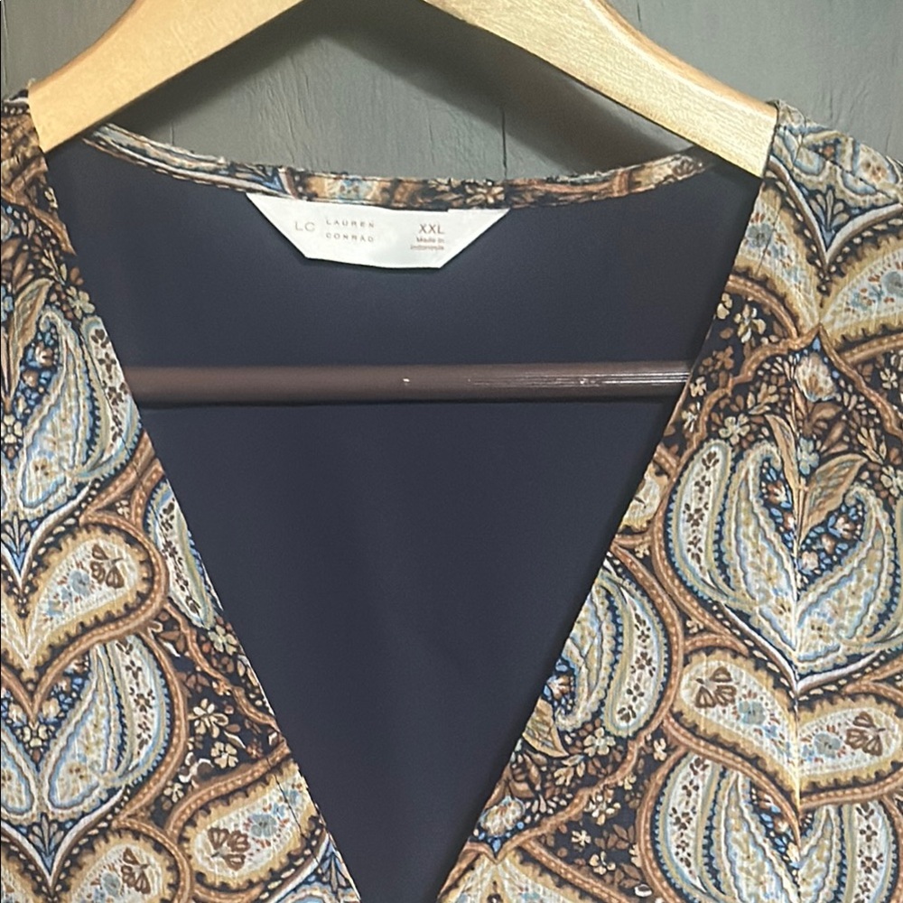 LC Lauren Conrad Paisley Long Sleeve Dress - Brown and Cream - Picture 2 of 3